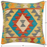 handmade Traditional Pillow Rust Blue Hand-Woven SQUARE 100% WOOL Hand woven turkish pillow2' x 2'